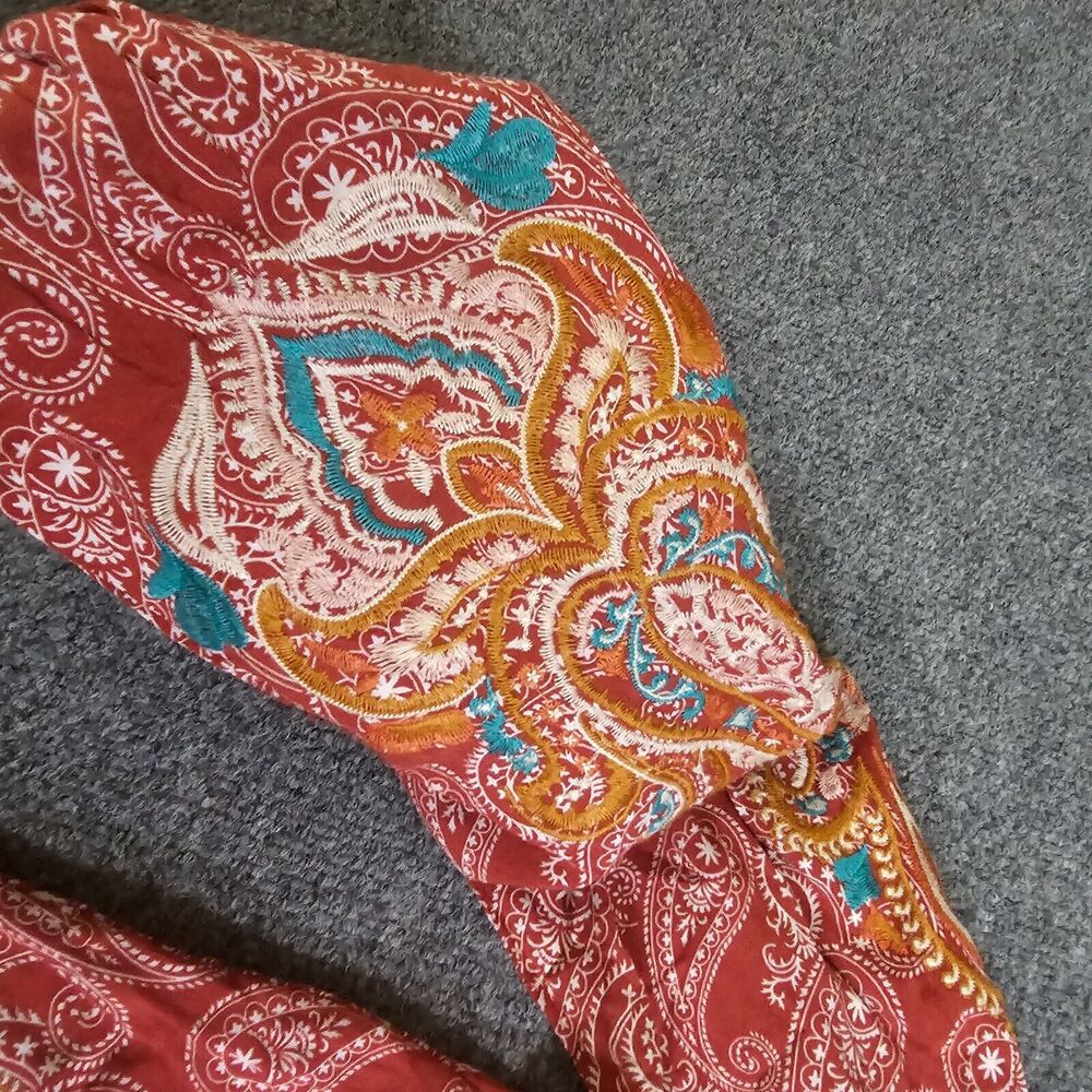 Savanna Jane Top Shirt Womens Large Red Orange Embroidered Boho Peasant Casual - Picture 6 of 11